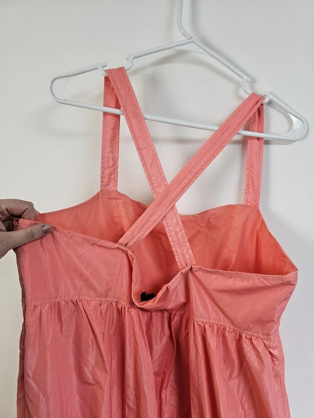 J. Crew Tiered Taffeta Maxi Coral Pink Criss Cross Back Dress